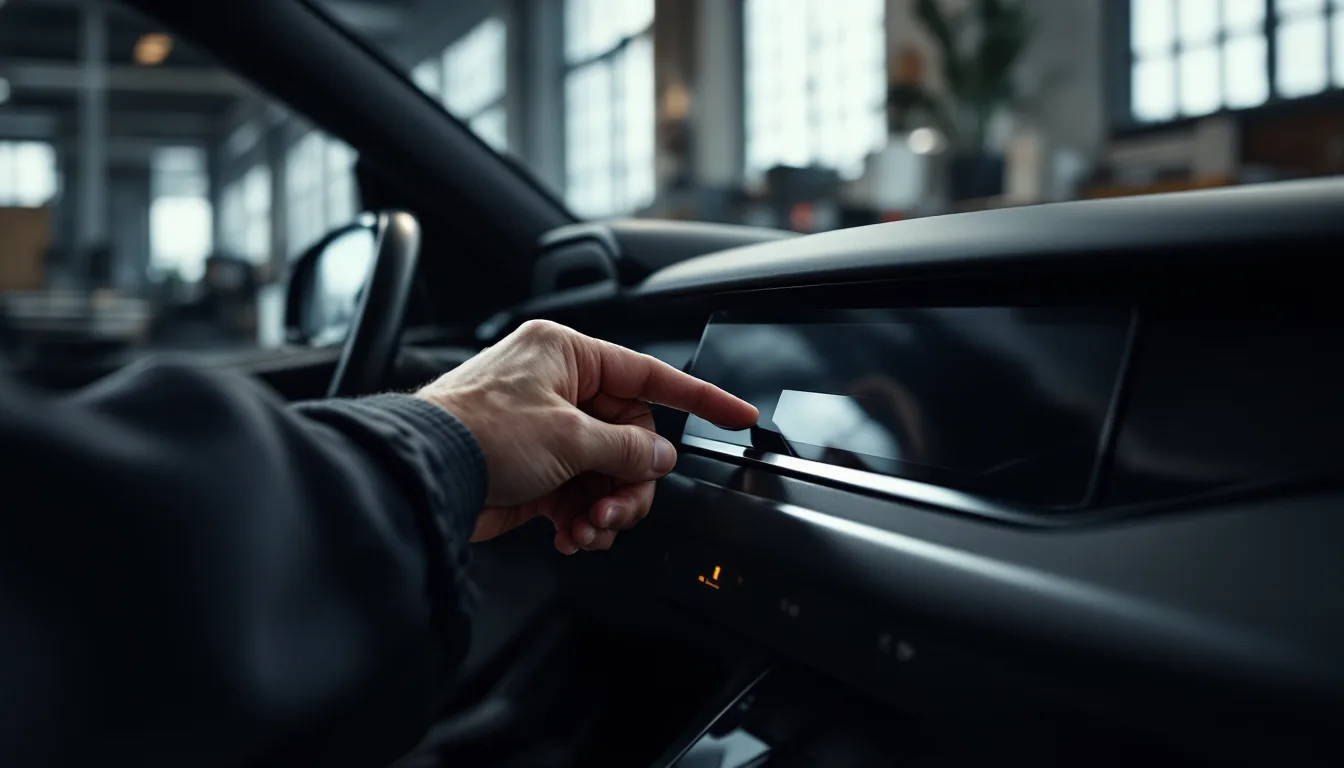 Technician holding a Mercedes key beside the ignition slot and steering column of a W204 C-Class