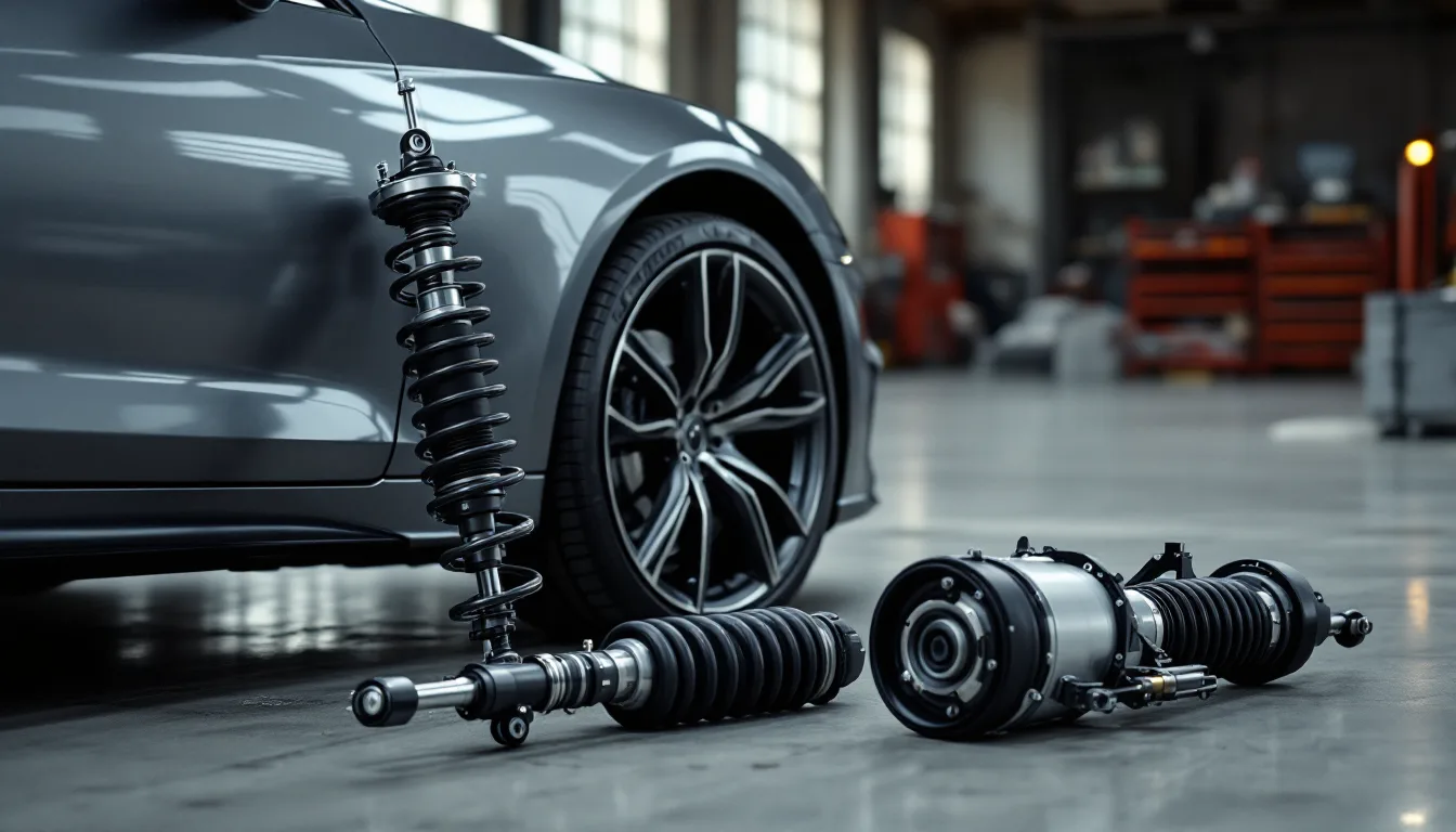 New Airmatic air strut next to the worn unit it replaces on a Mercedes-Benz in Dallas
